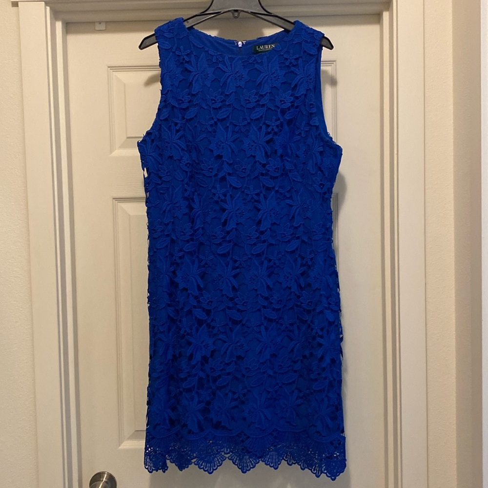 Lauren by Ralph Lauren Royal Blue Lace Cutout Dress Women’s 18